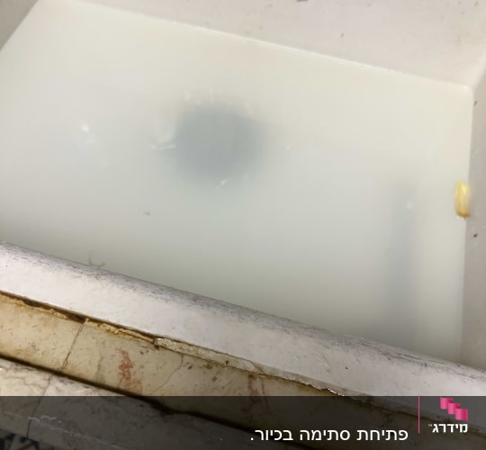 כיור מלא במים עכורים עומדים בשל סתימה בצנרת המגורים